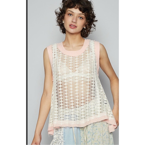 Pol. Pink and Cream Sleeveless Knit Top - Picture 1 of 3